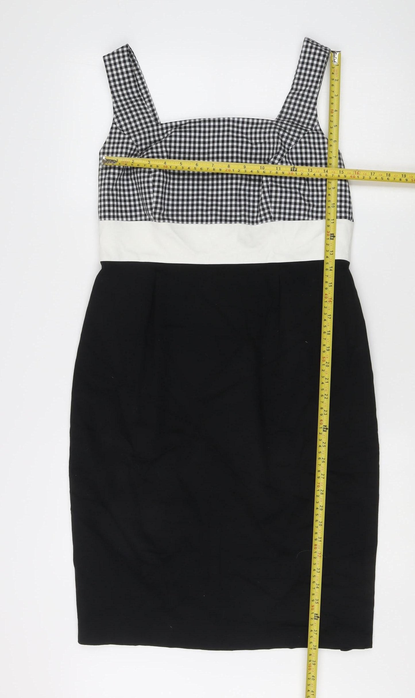 Marks and Spencer Women Black Check Knee Length Pencil Dress Size 14