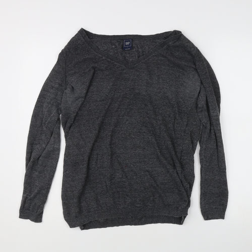 GAP Women's Grey V-Neck Pullover Jumper Size L Regular Fit