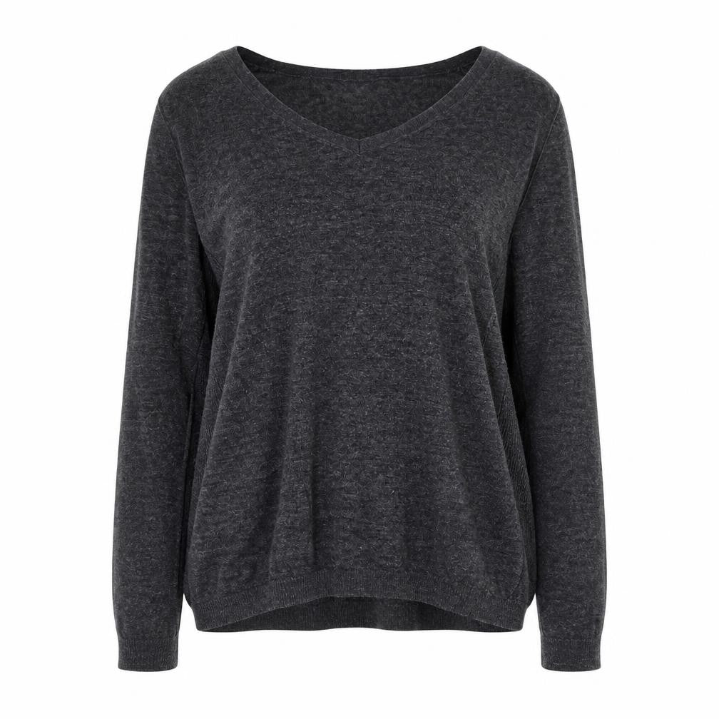 Front view of Gap Women's Grey V-Neck jumper, size L, Regular Fit