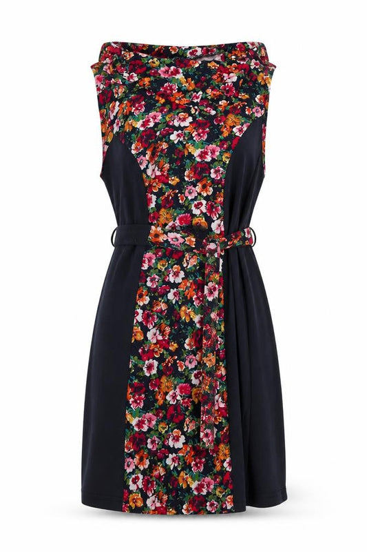 Front view of Izabel London Women’s Multicoloured Floral A-Line Dress, size UK 12