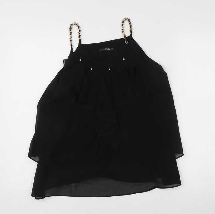 Quiz Womens Black Chiffon Ruffle Camisole Top S Party