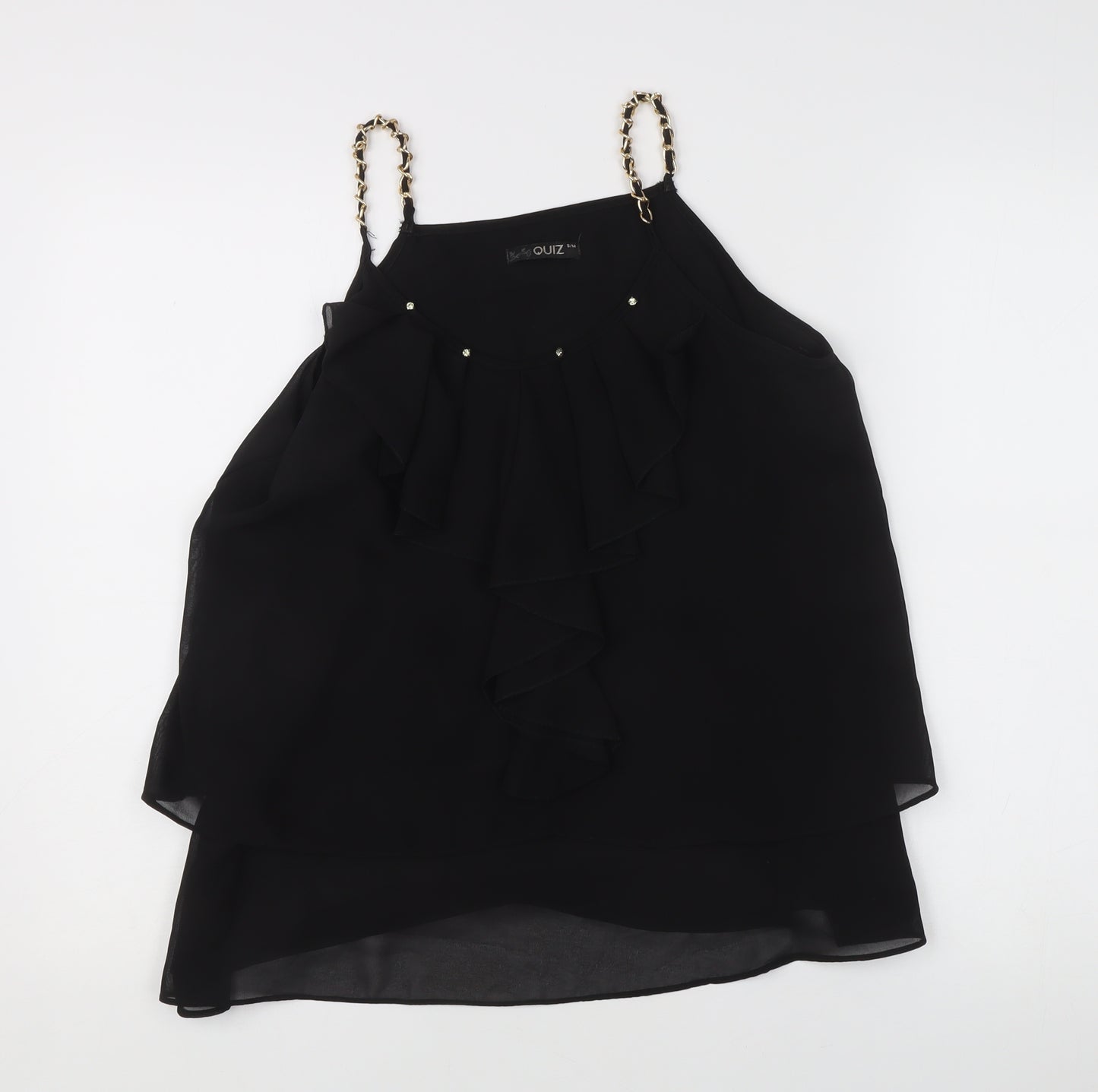 Quiz Womens Black Chiffon Ruffle Camisole Top S Party