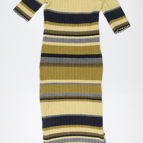 H&M Women’s Multicoloured Stripe Knit Bodycon Midi Dress S