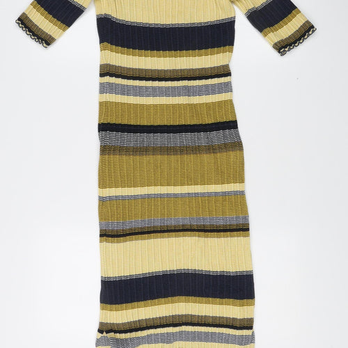 H&M Women’s Multicoloured Stripe Knit Bodycon Midi Dress S