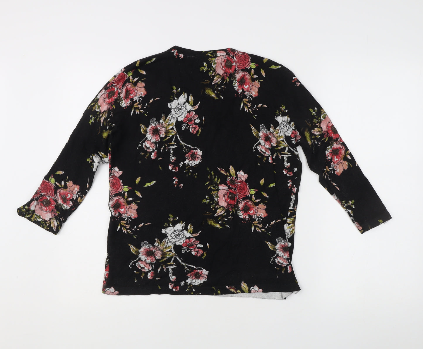 Next Women’s Black Floral Pullover Jumper Size 14 Crew Neck 3/4 Sleeve