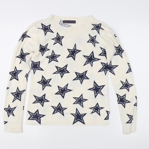 Marks and Spencer Women's Ivory Star Print Crew Neck Jumper Size 6