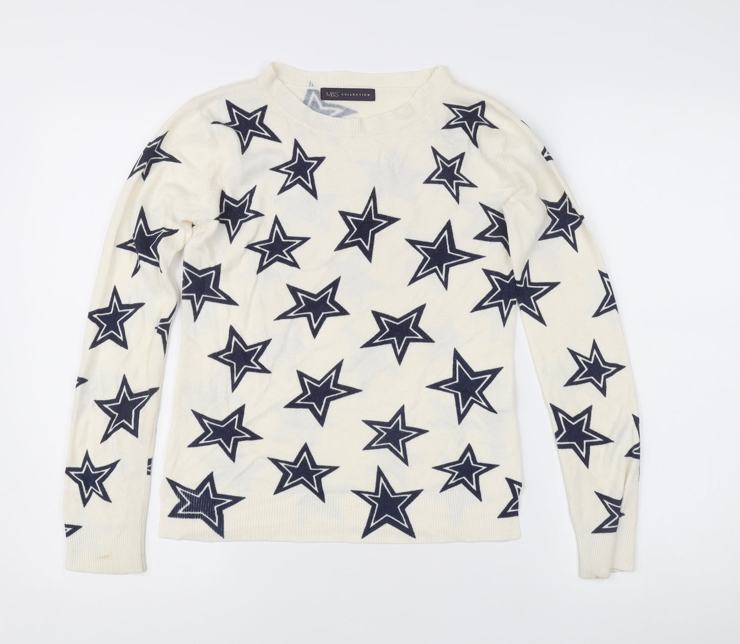 Marks and Spencer Women's Ivory Star Print Crew Neck Jumper Size 6
