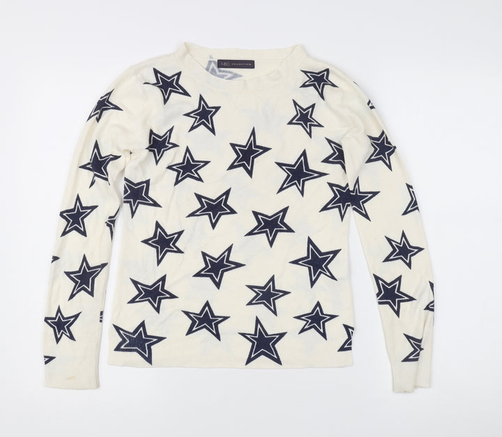 Marks and Spencer Women's Ivory Star Print Crew Neck Jumper Size 6