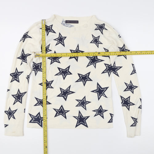 Marks and Spencer Women's Ivory Star Print Crew Neck Jumper Size 6