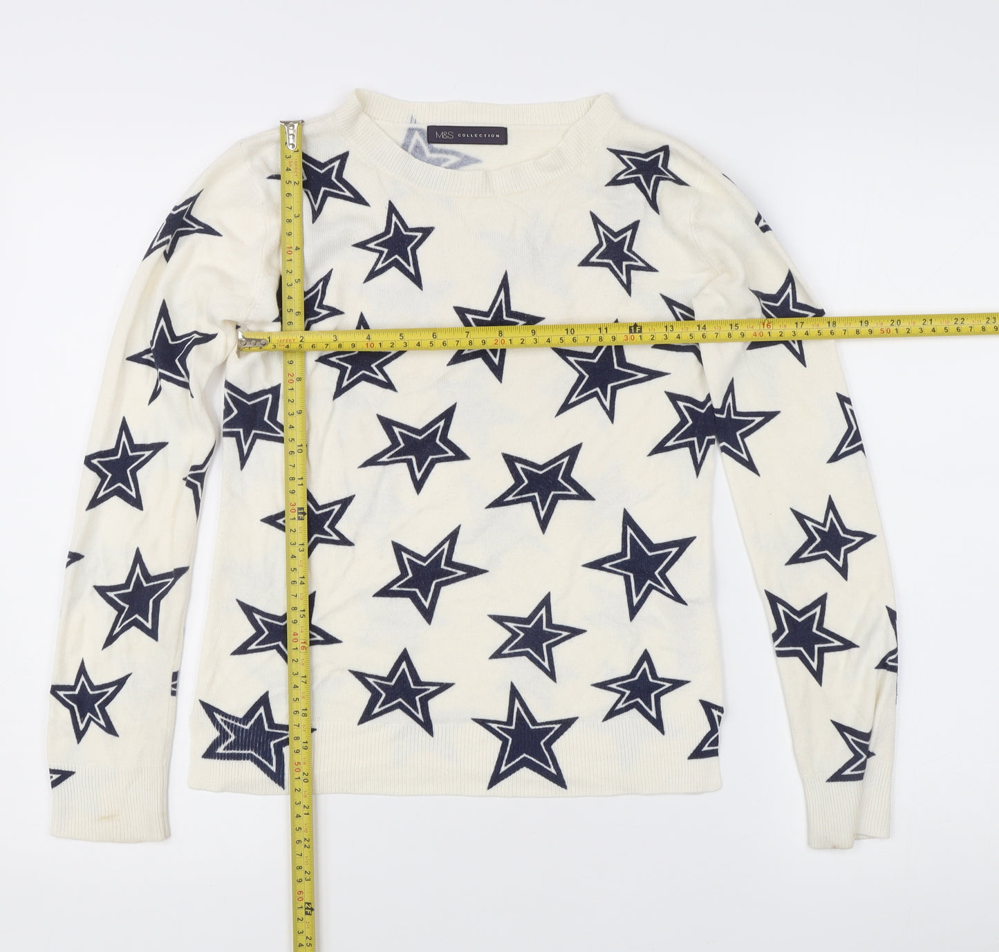 Marks and Spencer Women's Ivory Star Print Crew Neck Jumper Size 6