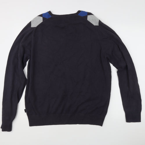 Marks & Spencer Men’s Blue Argyle V-Neck Cotton Golf Jumper M