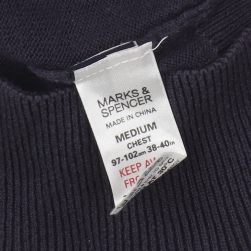Marks & Spencer Men’s Blue Argyle V-Neck Cotton Golf Jumper M