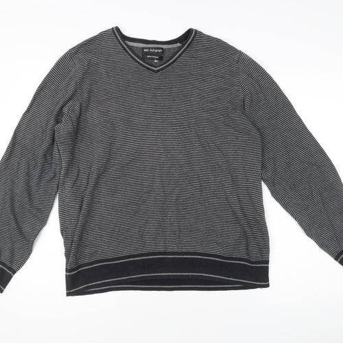Marks & Spencer Men’s Black Striped V-Neck Cotton Jumper M