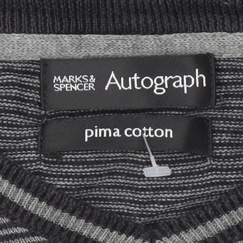 Marks & Spencer Men’s Black Striped V-Neck Cotton Jumper M