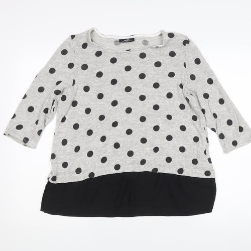 Wallis Women’s Grey Polka Dot 3/4 Sleeve Knit Jumper UK 16