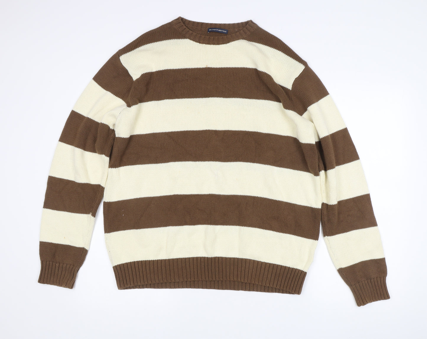 Brandy Melville Women's Brown Striped Cotton Pullover Jumper One Size
