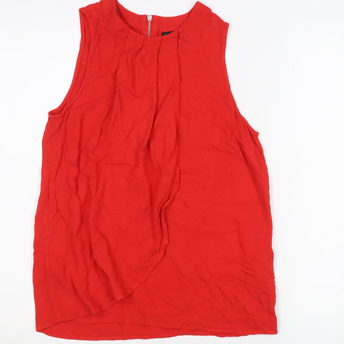 Warehouse Womens Red Chiffon Sleeveless Blouse UK 10 Summer Casual