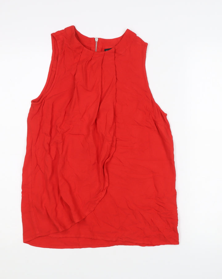 Warehouse Womens Red Chiffon Sleeveless Blouse UK 10 Summer Casual
