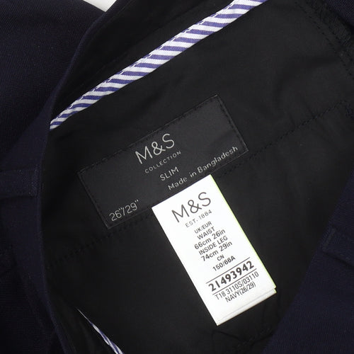 Marks and Spencer Men's Blue Slim Fit Straight Leg Trousers 26W 29L