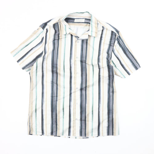 Marks and Spencer Men's Multicoloured Striped M Short Sleeve Shirt