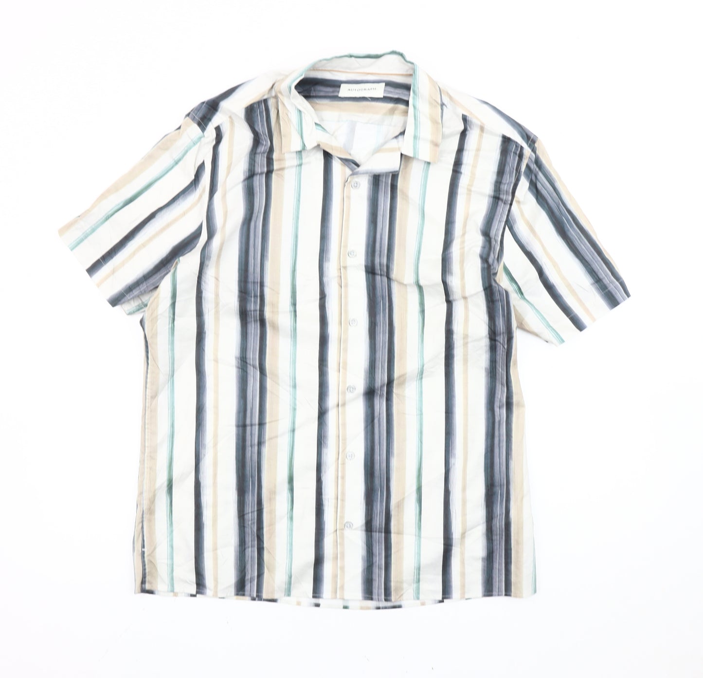 Marks and Spencer Men's Multicoloured Striped M Short Sleeve Shirt