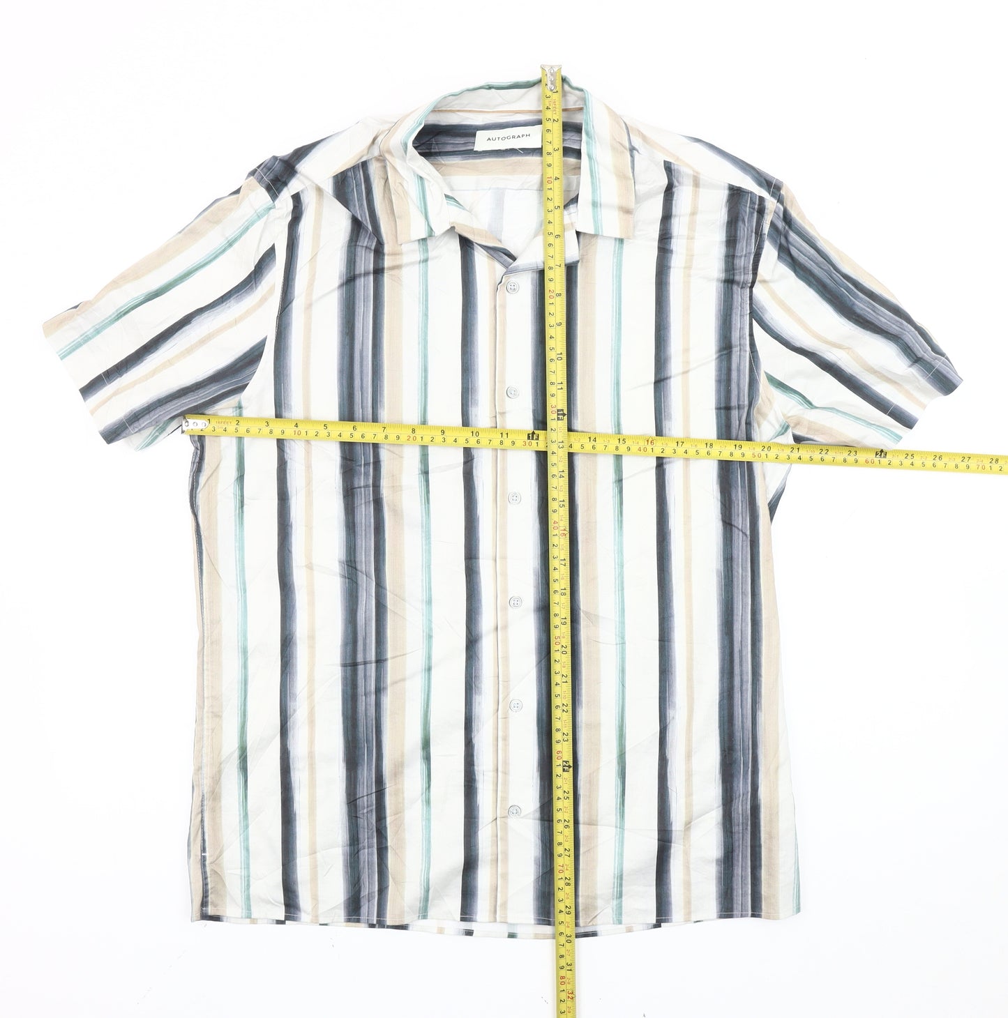 Marks and Spencer Men's Multicoloured Striped M Short Sleeve Shirt