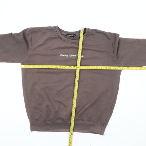 Pretty Little Thing Women Brown M Pullover Sweatshirt Logo Fleece