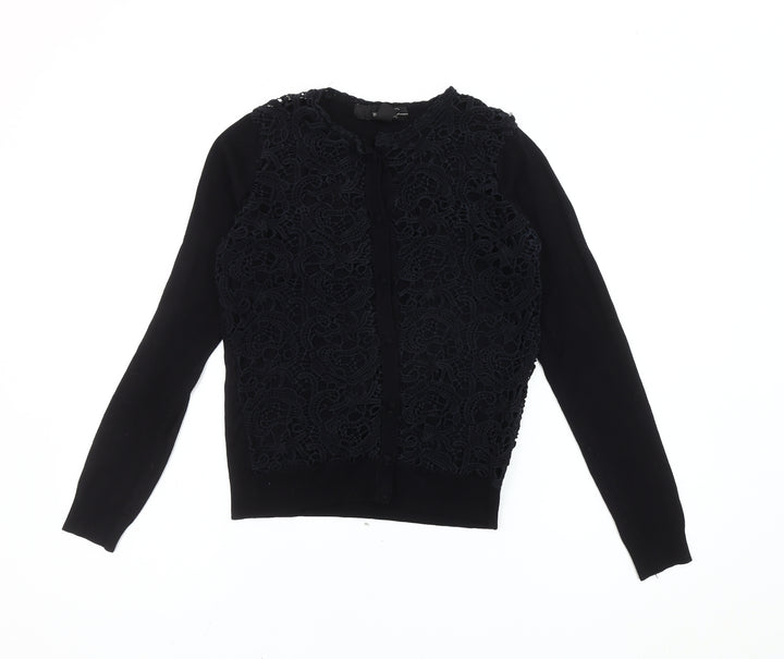 Mango Women's Black Cotton Blend Lace Front Cardigan Size 12