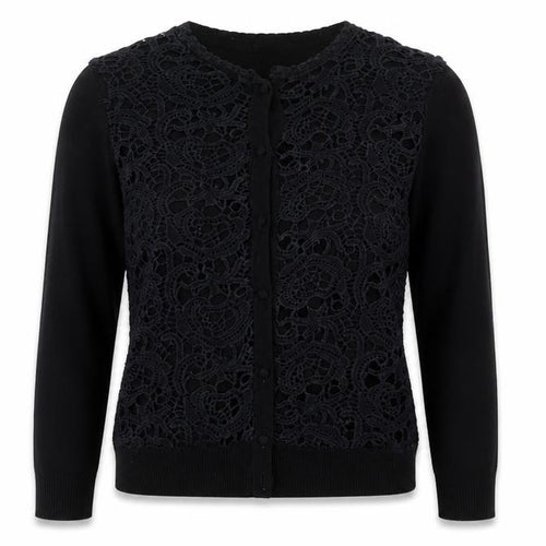 Mango Women's Black Cotton Blend Lace Front Cardigan Size 12