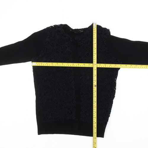 Mango Women's Black Cotton Blend Lace Front Cardigan Size 12
