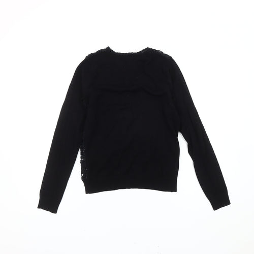 Mango Women's Black Cotton Blend Lace Front Cardigan Size 12
