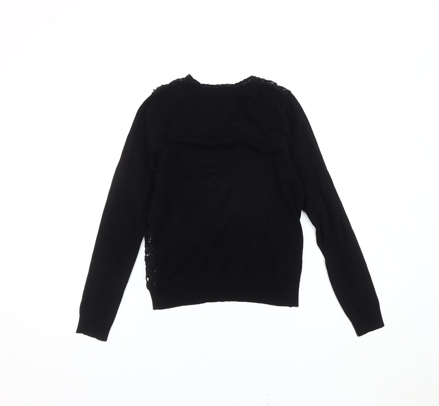 Mango Women's Black Cotton Blend Lace Front Cardigan Size 12