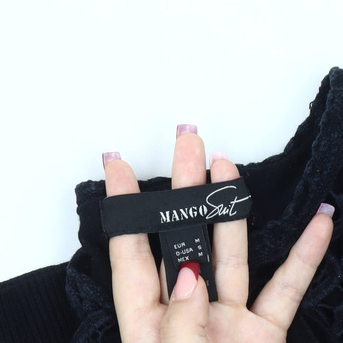 Mango Women's Black Cotton Blend Lace Front Cardigan Size 12