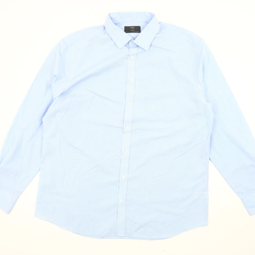 Marks and Spencer Men's Blue Check 17.5in Tailored Long Sleeve Shirt