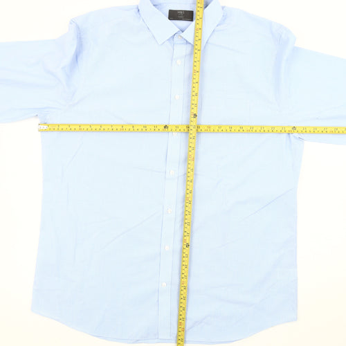 Marks and Spencer Men's Blue Check 17.5in Tailored Long Sleeve Shirt