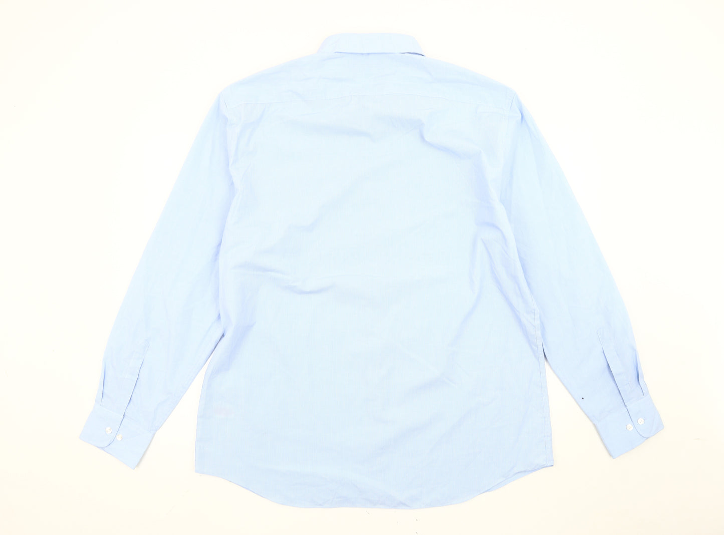 Marks and Spencer Men's Blue Check 17.5in Tailored Long Sleeve Shirt
