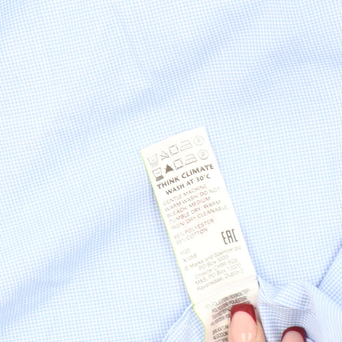 Marks and Spencer Men's Blue Check 17.5in Tailored Long Sleeve Shirt