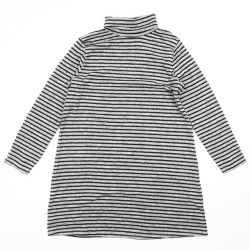 Springfield Women’s Grey Striped Roll Neck Tunic Jumper Size 14