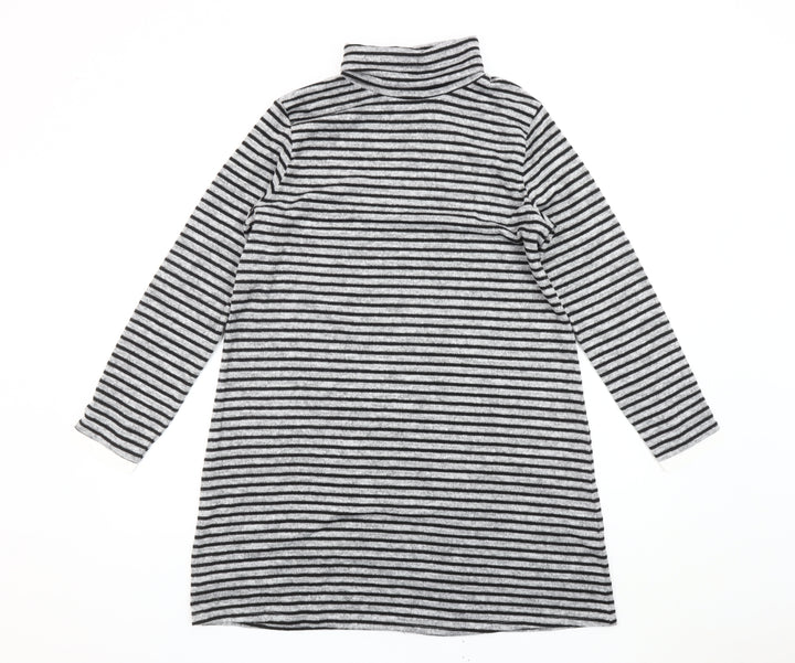 Springfield Women’s Grey Striped Roll Neck Tunic Jumper Size 14