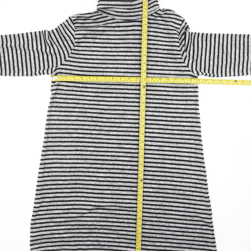 Springfield Women’s Grey Striped Roll Neck Tunic Jumper Size 14