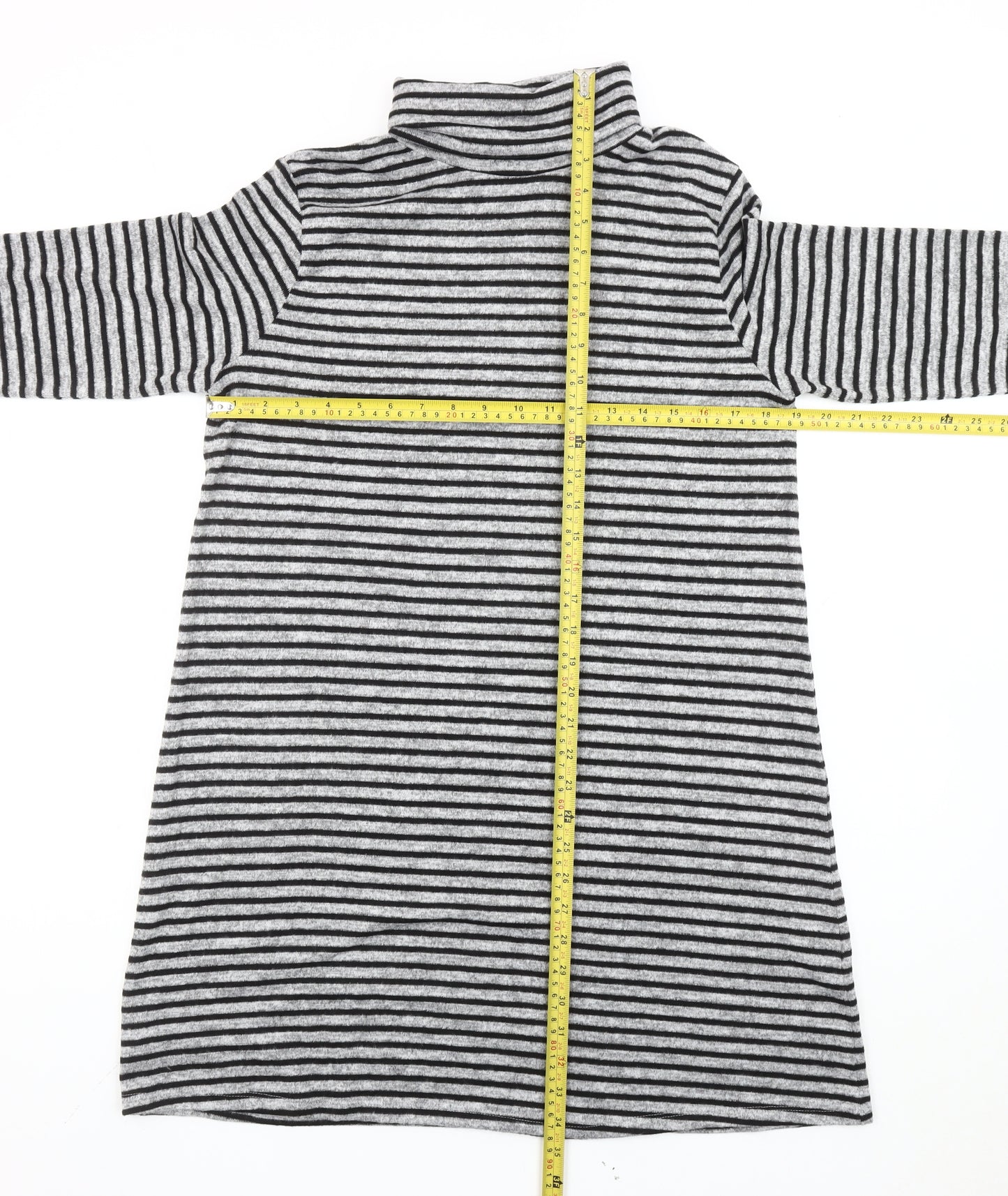 Springfield Women’s Grey Striped Roll Neck Tunic Jumper Size 14