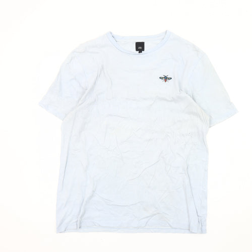 River Island Men’s Blue Cotton Crew Neck Bee Embroidered T-Shirt L