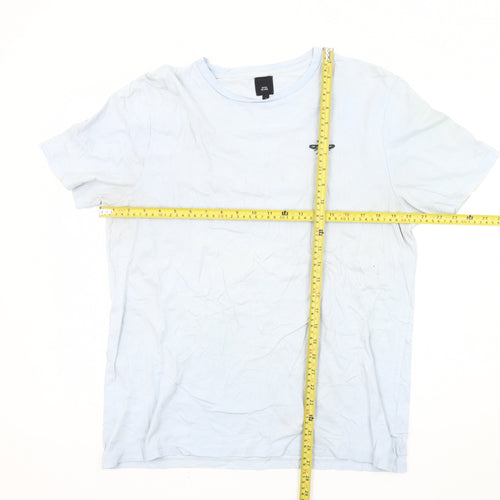 River Island Men’s Blue Cotton Crew Neck Bee Embroidered T-Shirt L