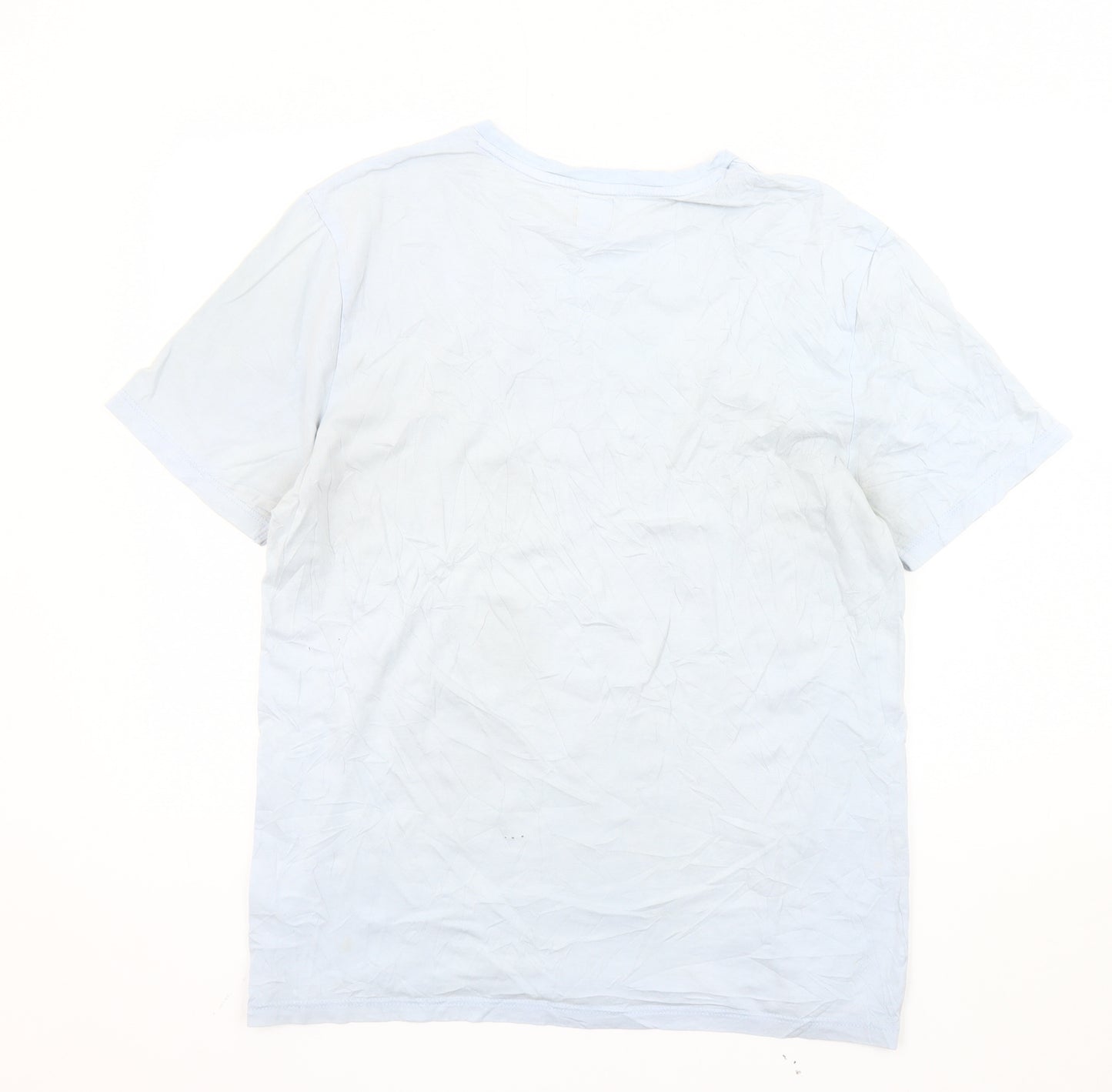 River Island Men’s Blue Cotton Crew Neck Bee Embroidered T-Shirt L