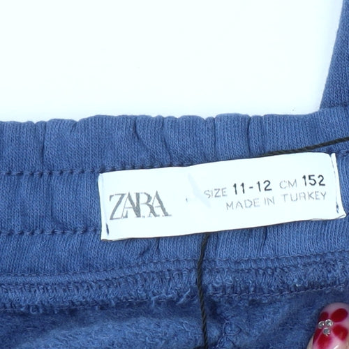 Zara Boys Blue Jogger Trousers 11-12 Years Elastic Waist Fleece Pants