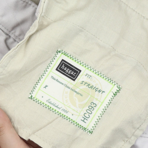 Haggar Men's Beige Chino Trousers 36x32 Straight Leg Cotton Blend