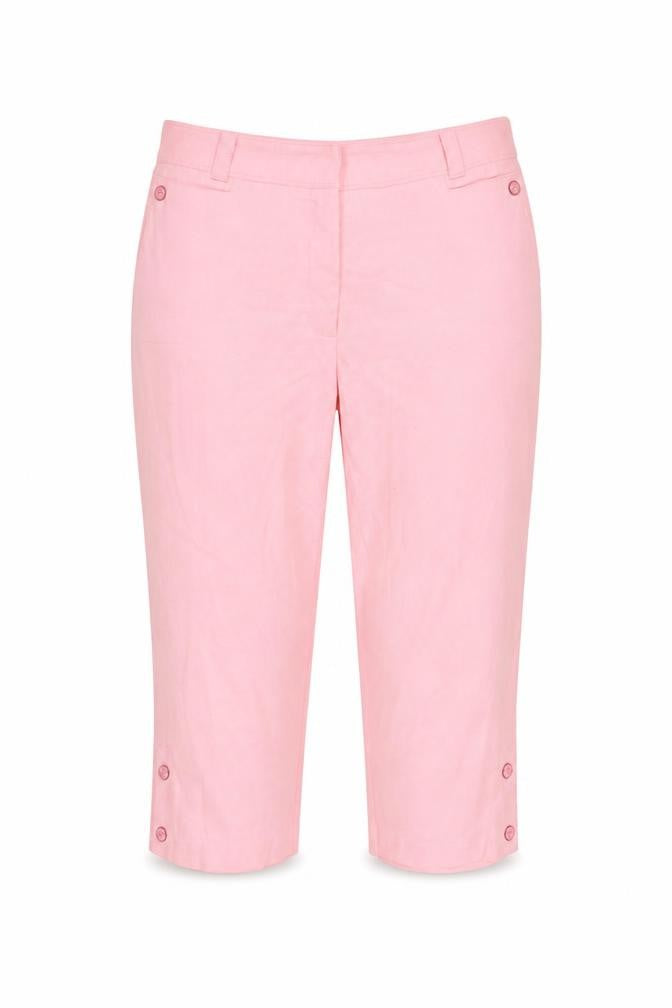 Front view of Tehama Women’s Pink Capri Trousers, size UK 12, Polyester Blend
