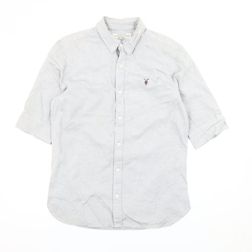 AllSaints Men's Grey Small Button-Down Collar 3/4 Sleeve Shirt