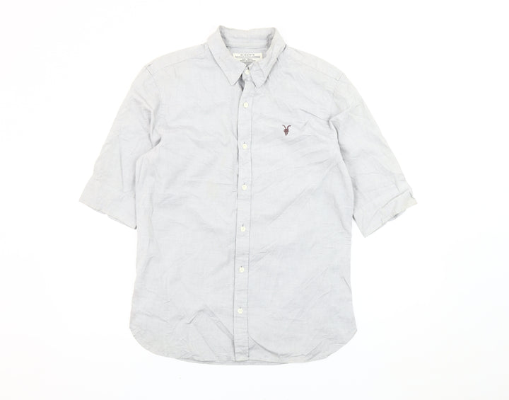 AllSaints Men's Grey Small Button-Down Collar 3/4 Sleeve Shirt