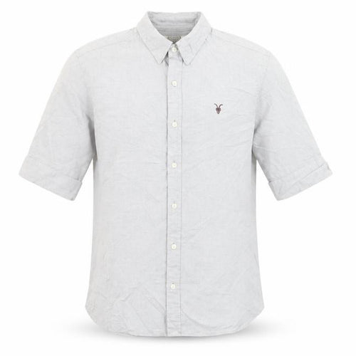 AllSaints Men's Grey Small Button-Down Collar 3/4 Sleeve Shirt